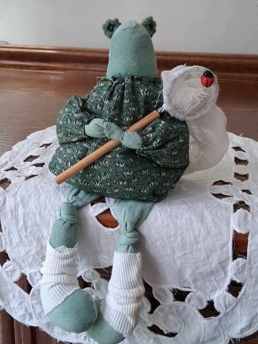 Stuffed Frog Girl Lady in Dress Folk Art Style Decoration Decor Cute Funny